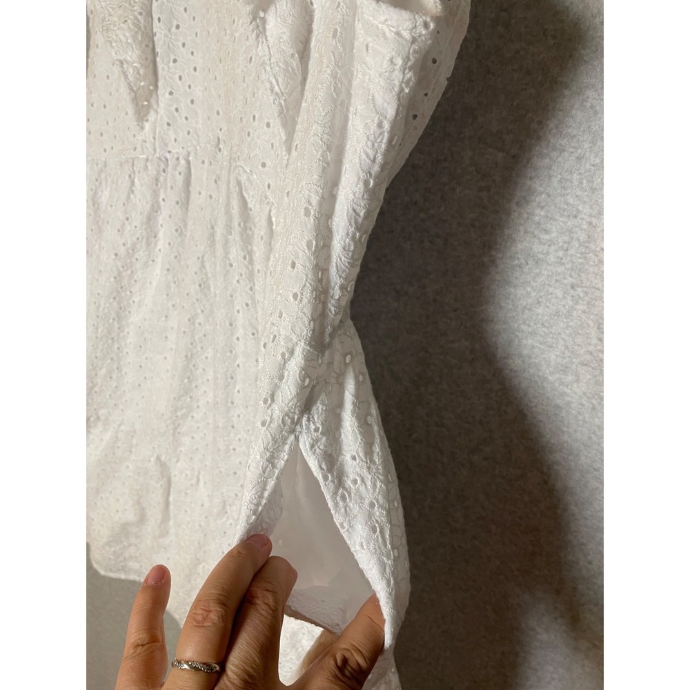 Time & Tru Eyelet Dress‎ Medium White Short Pockets Western Cottagecore Ruffle - Picture 4 of 12